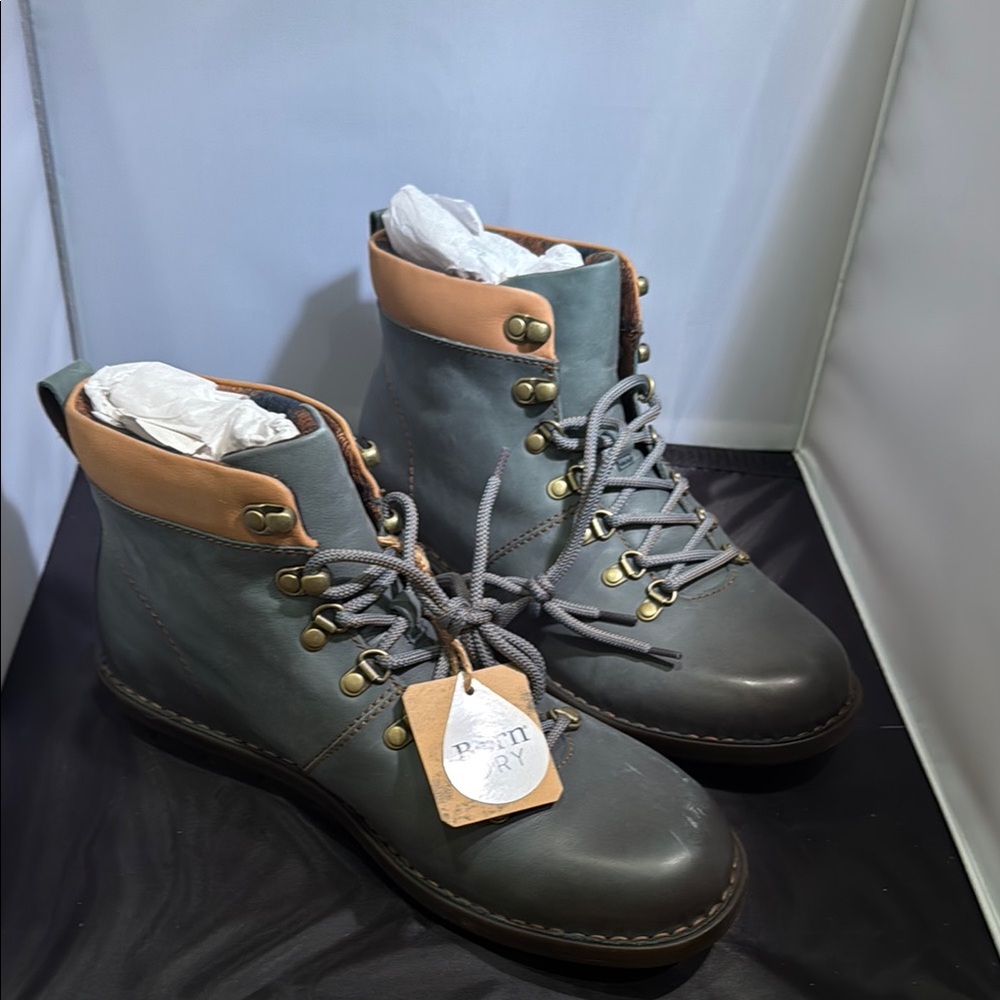 Born Gray and Tan Lace Up Boots - Picture 2 of 9